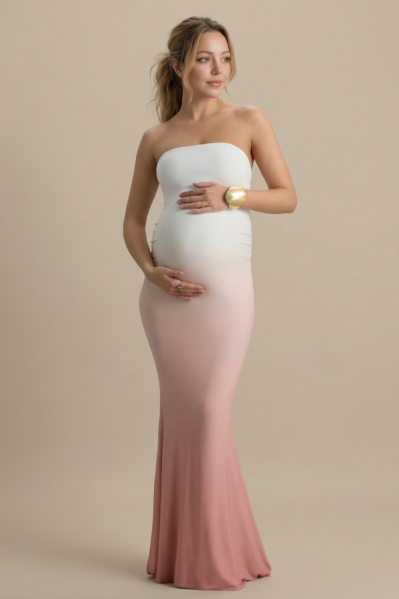 Soraya | Pink Ombre Strapless Maternity Maxi Dress