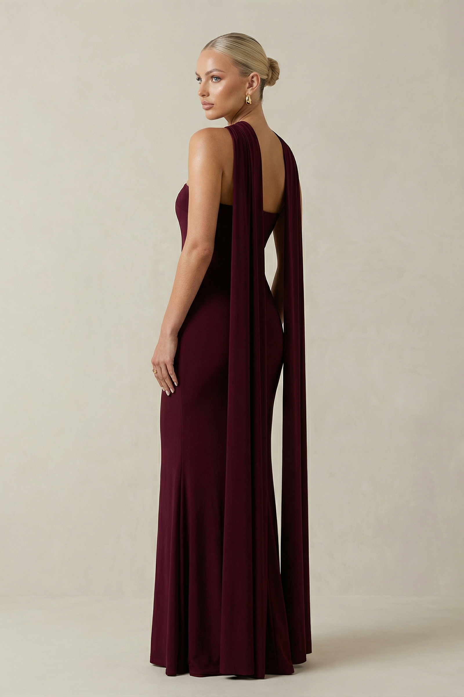 Calista | Burgundy Cross Halter-Neck Maternity Maxi Dress with Cape