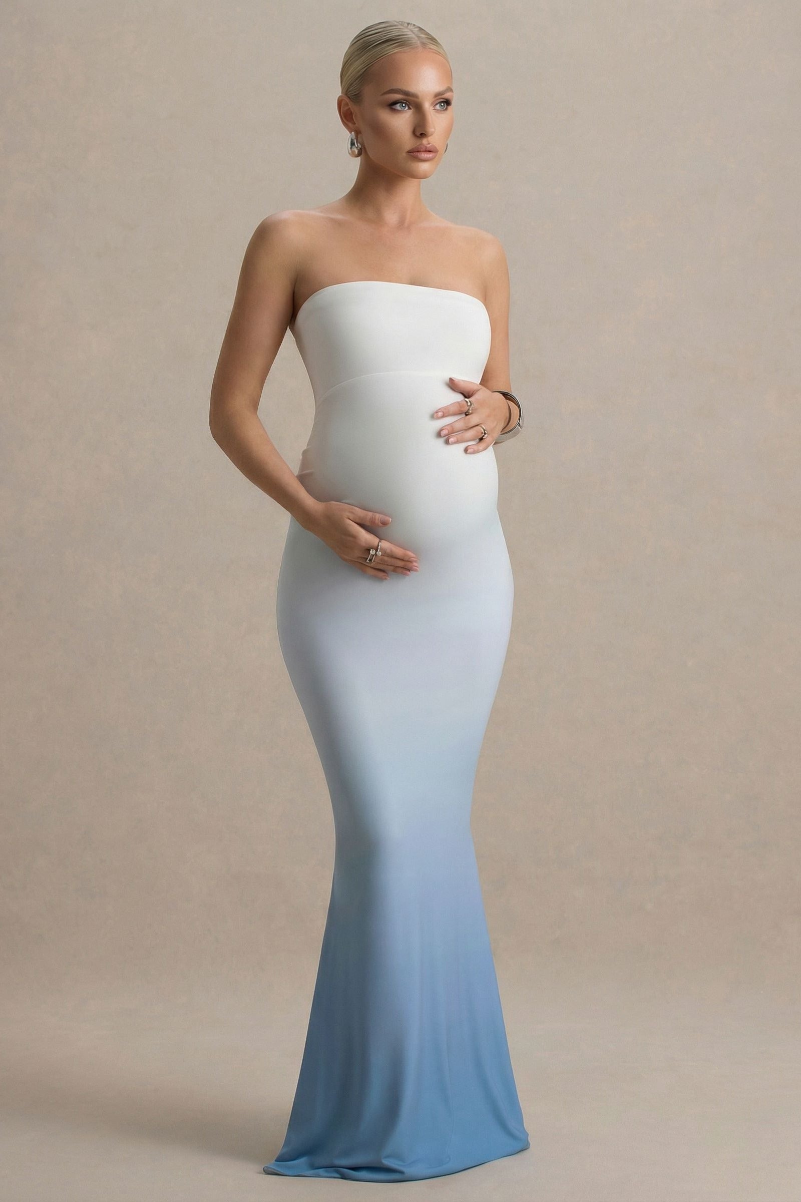 Soraya | Blue Ombre Strapless Maternity Maxi Dress
