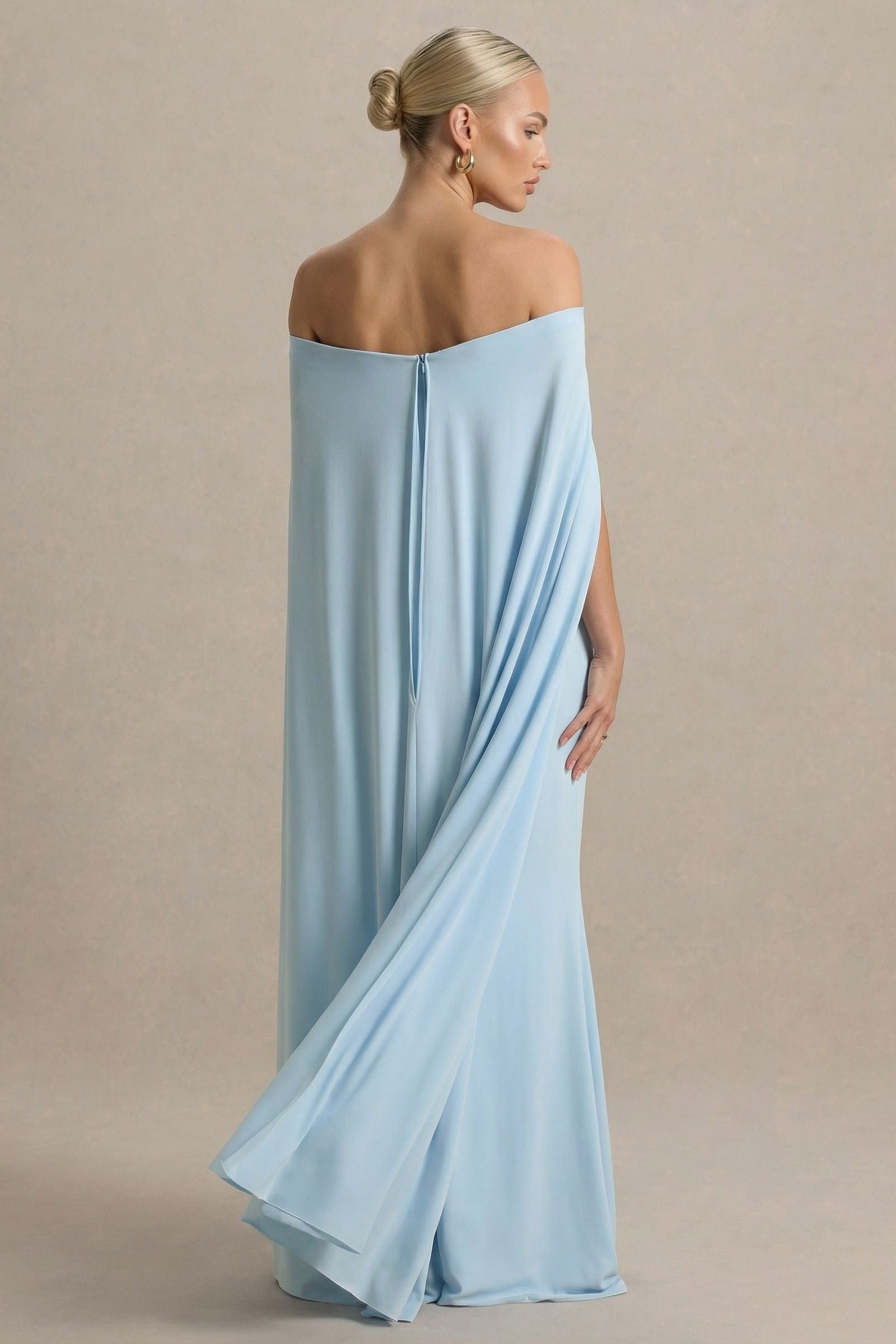 Lumina | Baby Blue Bardot Maternity Maxi Dress with Cape