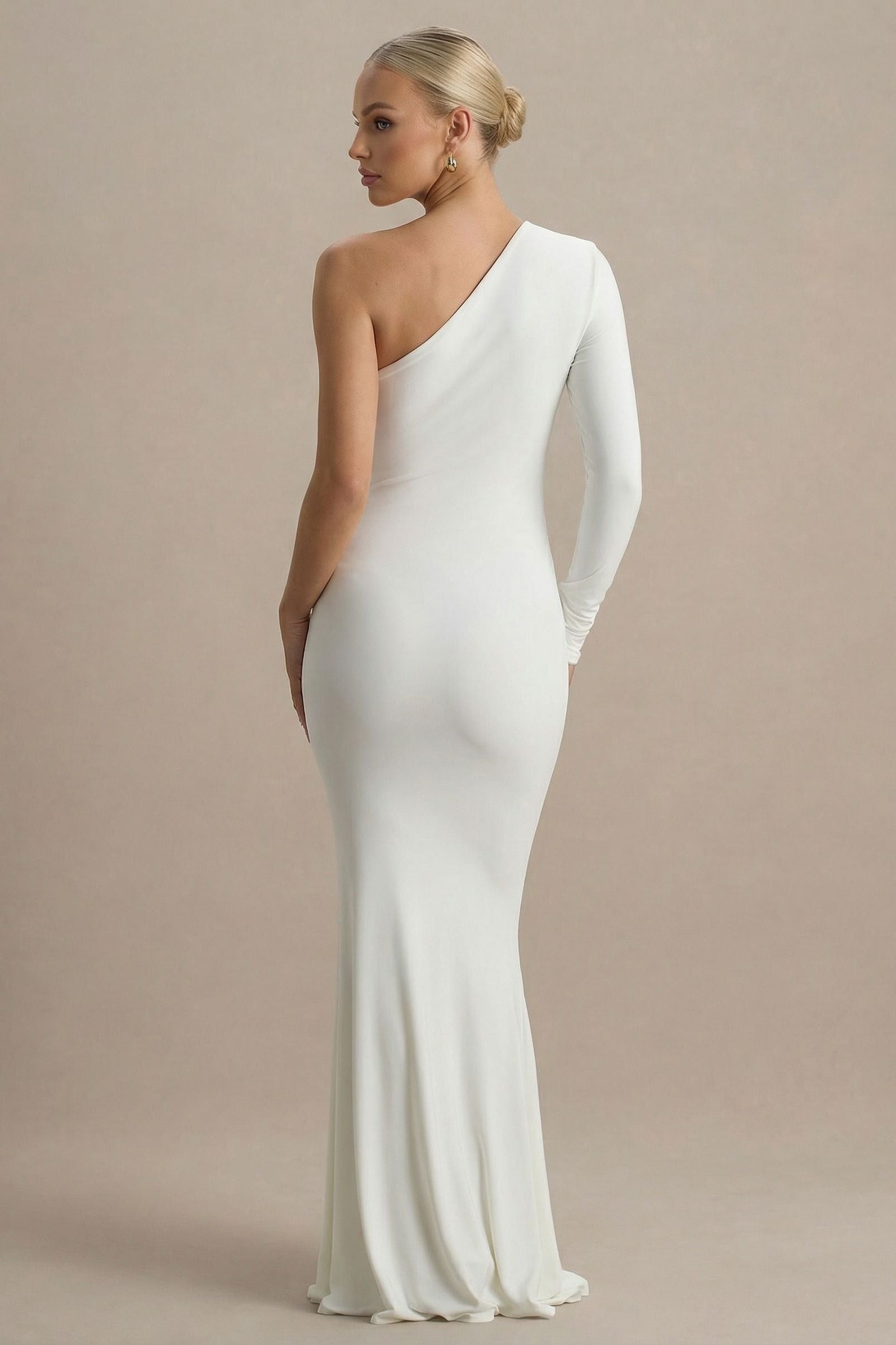 Elaraine | White Asymmetric One-Sleeve Maternity Maxi Dress