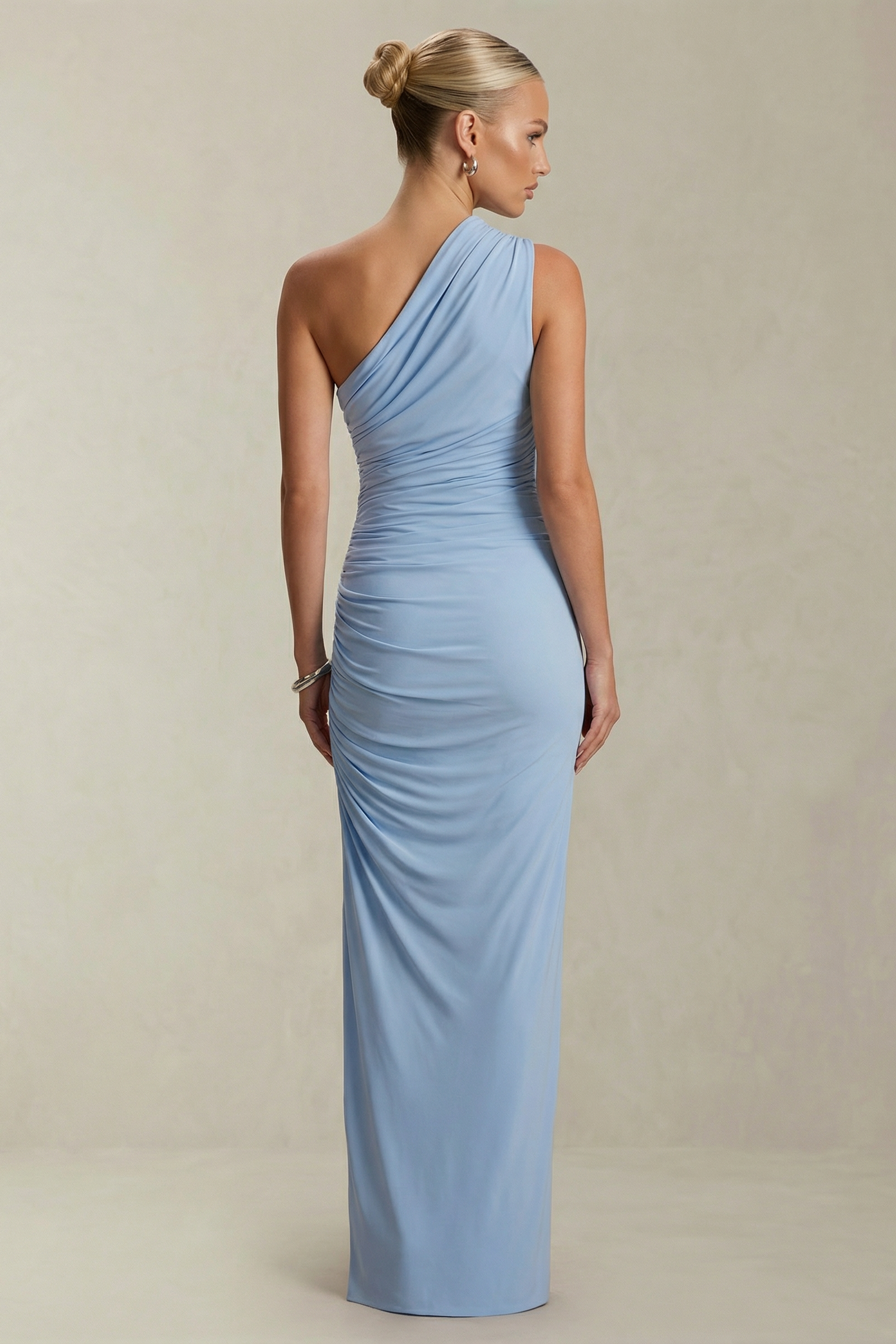 Aveline | Baby Blue Asymmetric-Neck Maternity Maxi Dress