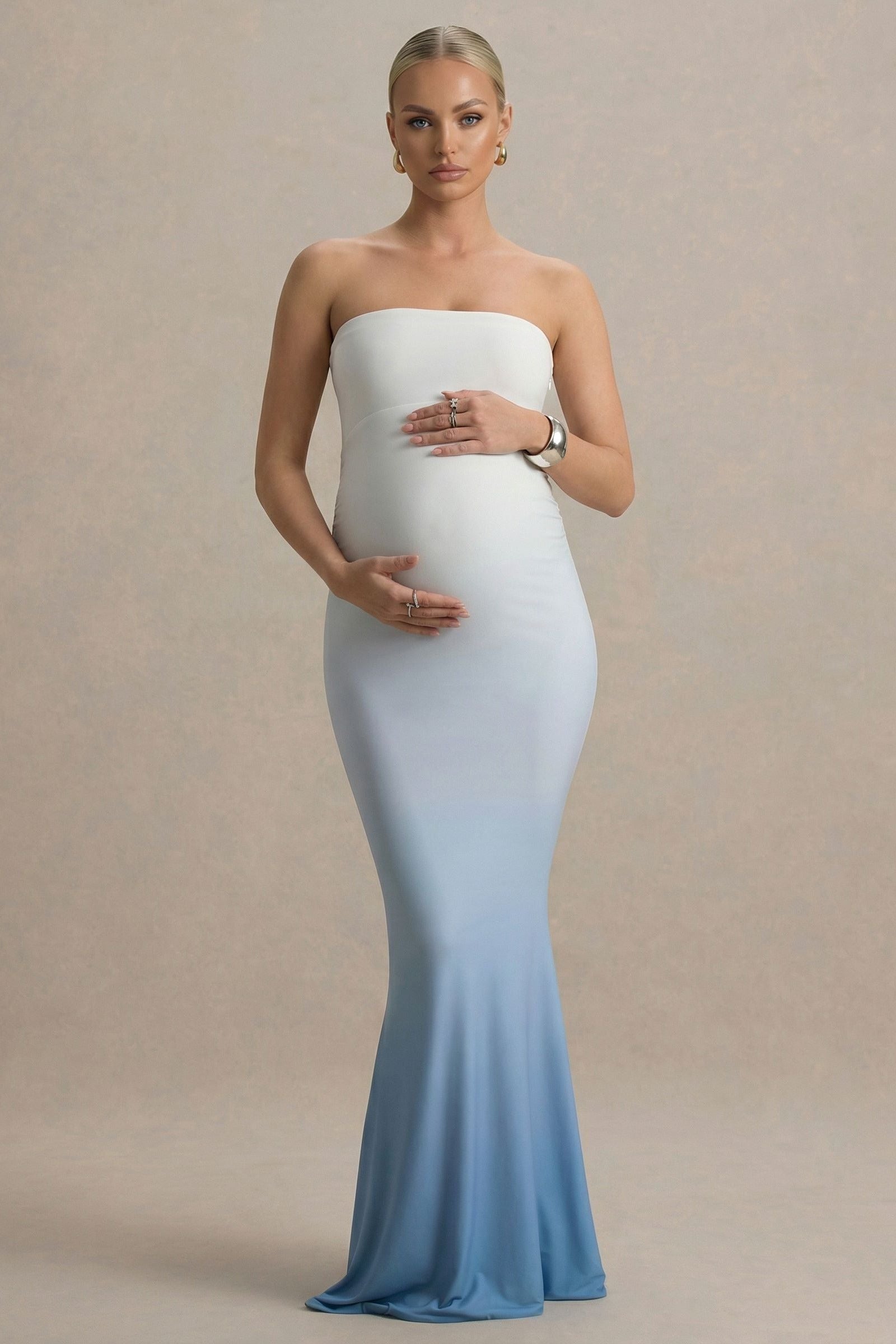 Soraya | Blue Ombre Strapless Maternity Maxi Dress