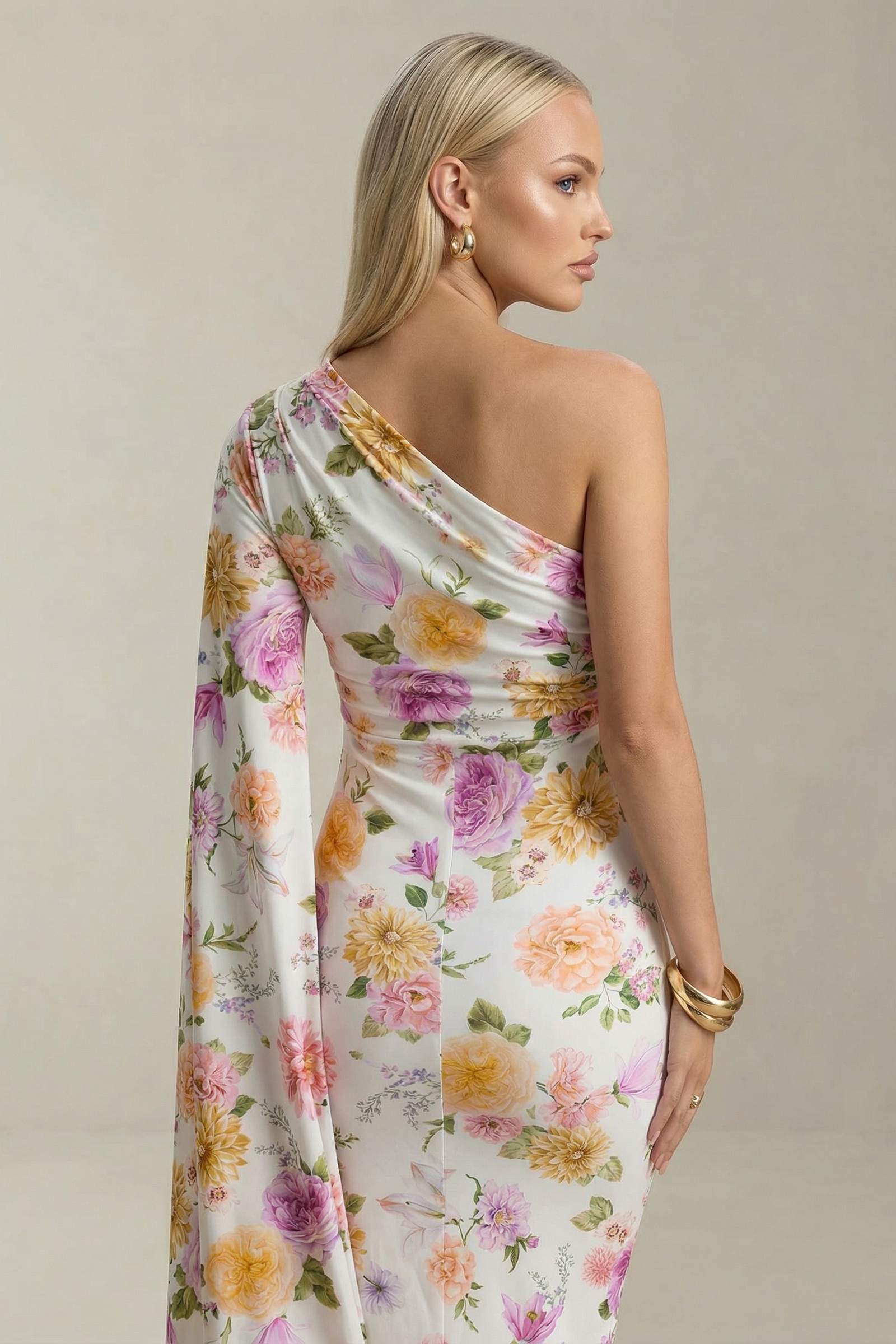 Isla Rose | Porcelain Print Asymmetric Maternity Maxi Dress with Ruched Detailing