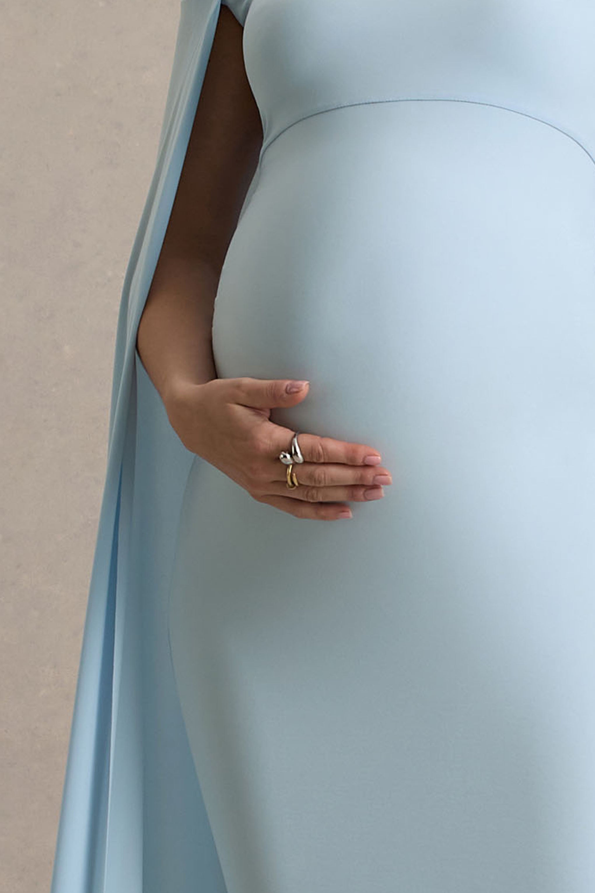 Lumina | Baby Blue Bardot Maternity Maxi Dress with Cape